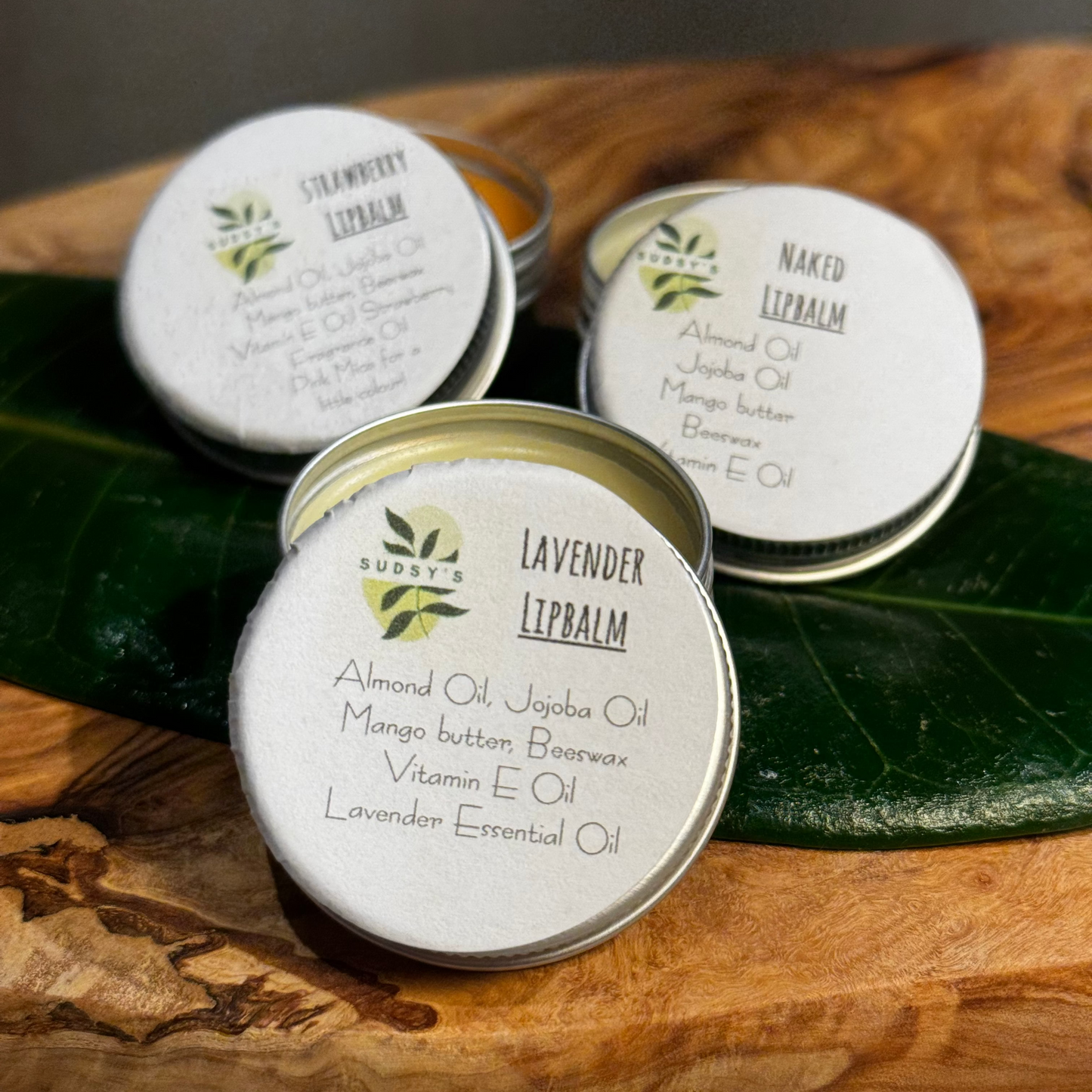 Edible Lipbalm - Set of 3 - Lavender, Strawberry, Unscented